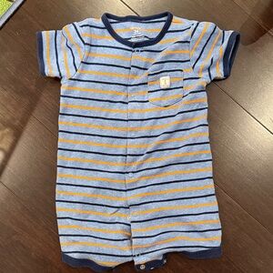 Carter's Light Blue, Navy & Orange Striped Short-Sleeve One-Piece